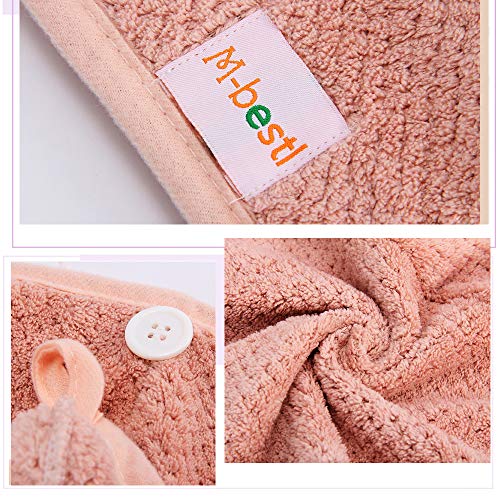 M-bestl 2 Pack Microfiber Hair Towel Wrap,Hair Drying Towel with Button, Hair Towel Turban,Quick Dry,Anti-frizz,Absorbent Head Towel (Pink&Beige)