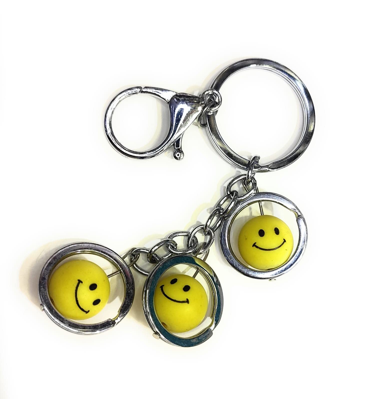 jdp novelty Antique Metal Smiley Keychain Yellow colour Round Shape.Suitable to use as Bag Charm, Car Keychain, Bike Keychain | Best For Friend, Brother & Sister Gift.(3pcs 3ring)-picture-27