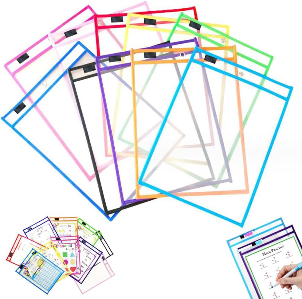 10 Pezzi Dry Erase Pockets Buste Trasparenti con Superficie