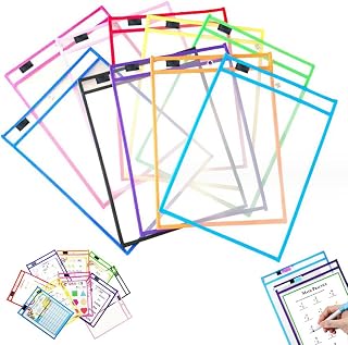 Pack of 10 Wipe Clean Transparent Sleeves A4 Dry Erase Pockets Write and Reusable Dry Erase Pockets for Office and School Supplies 10 Colours