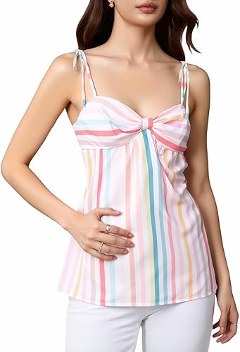 winkbay Women's Cute Striped Mini Dress Tie Shoulder Sweetheart Neckline Flowy B