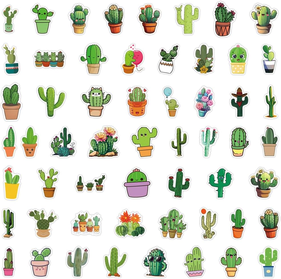 Cute Cactus Stickers Cartoon Plant Decals for Kid Teen Water Bottle 55PCS image 3