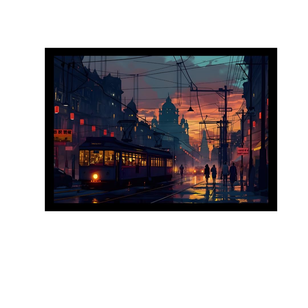 VISHESH VIBE Calcutta Kolkata City Tram Train Wall Painting with Frame, for Bedroom, livingroom Framed Picture, home decor with frame (12x18) (L-5) (B0D92BF874) Amazon Price History, Amazon Price Tracker