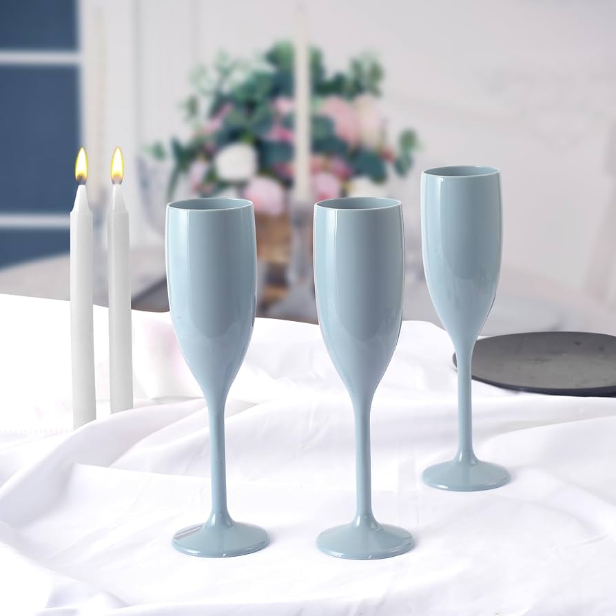 LOPYXBR 100-Pack 5 Oz Blue Plastic Champagne Flutes - Disposable/Reusable Toasting Glasses For Weddings & Parties