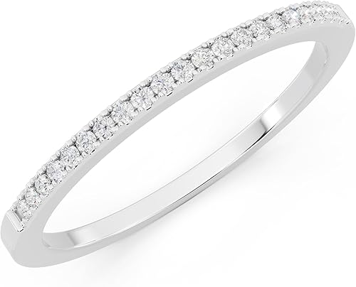 Dazzlingrock Collection 0.08 Cttw Anillo de boda de diamantes para mujer, anillo de boda de diamante blanco redondo natural real, minimalista,