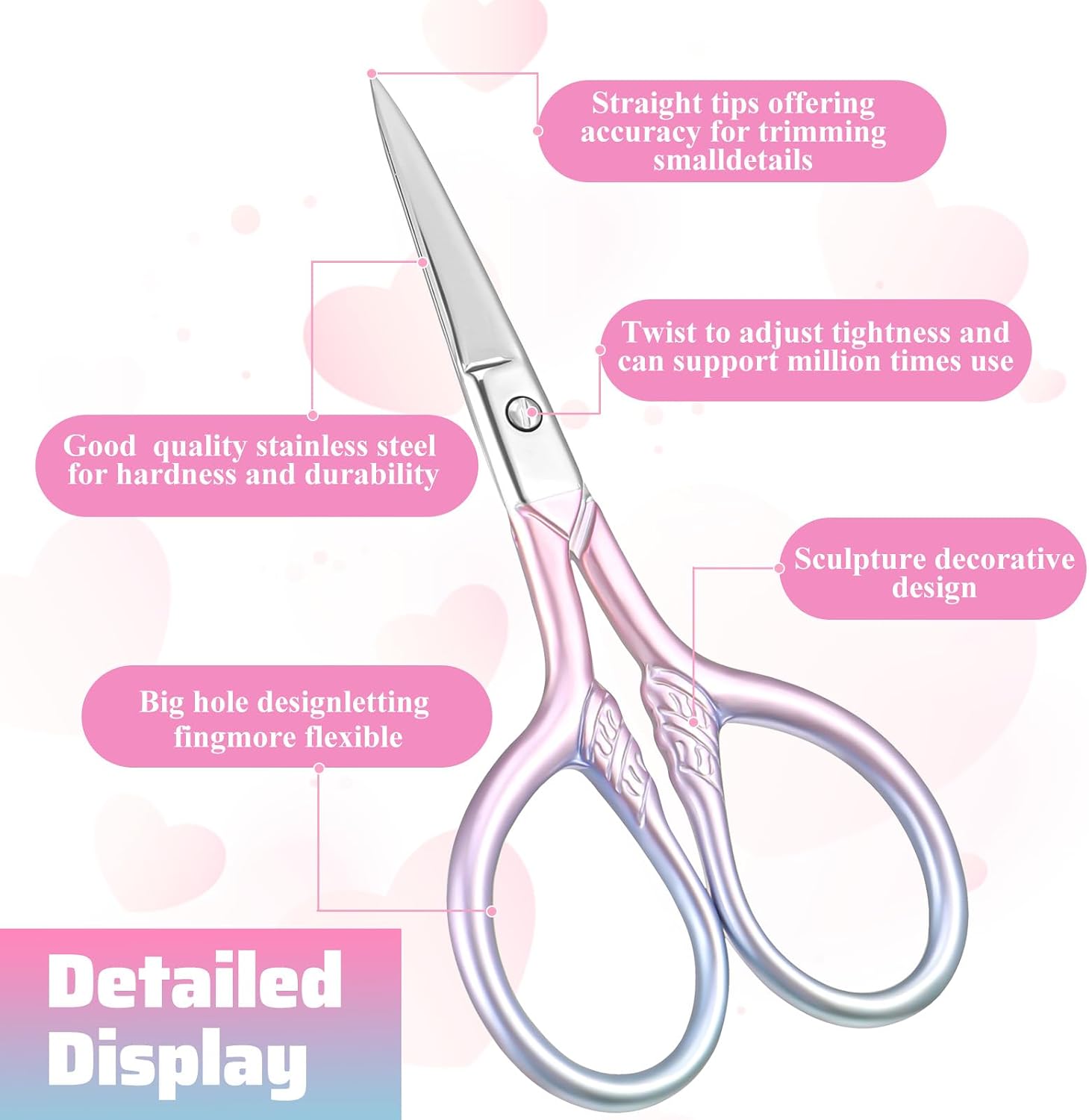 2 Pcs Pink Eyebrow Scissors for Women Small Scissors 3.67 Inch Professional Cosmetic Lash Scissorses Trimming with Stainless Steel Straight Tip for Eyebrows Hair Nose Hai Beard