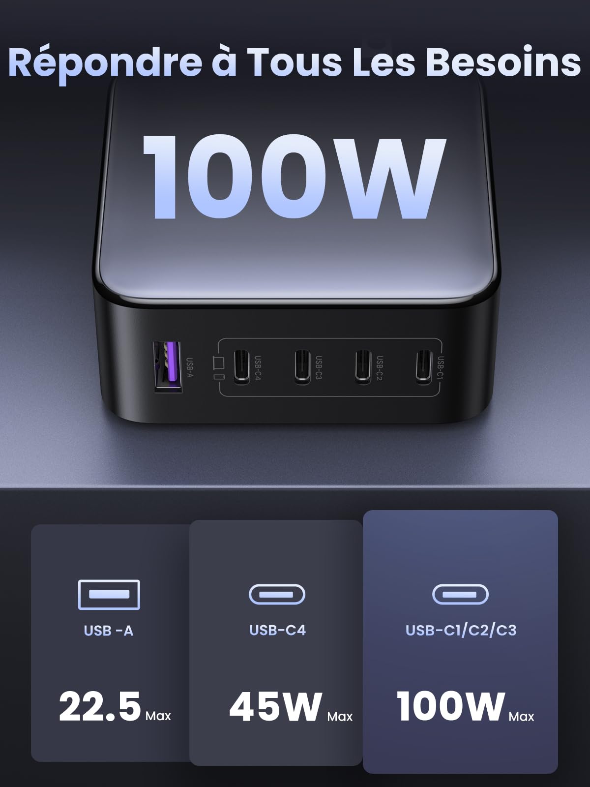 UGREEN Nexode 100W 5 Ports Chargeur USB C Rapide GaNInfinity Prise Secteur