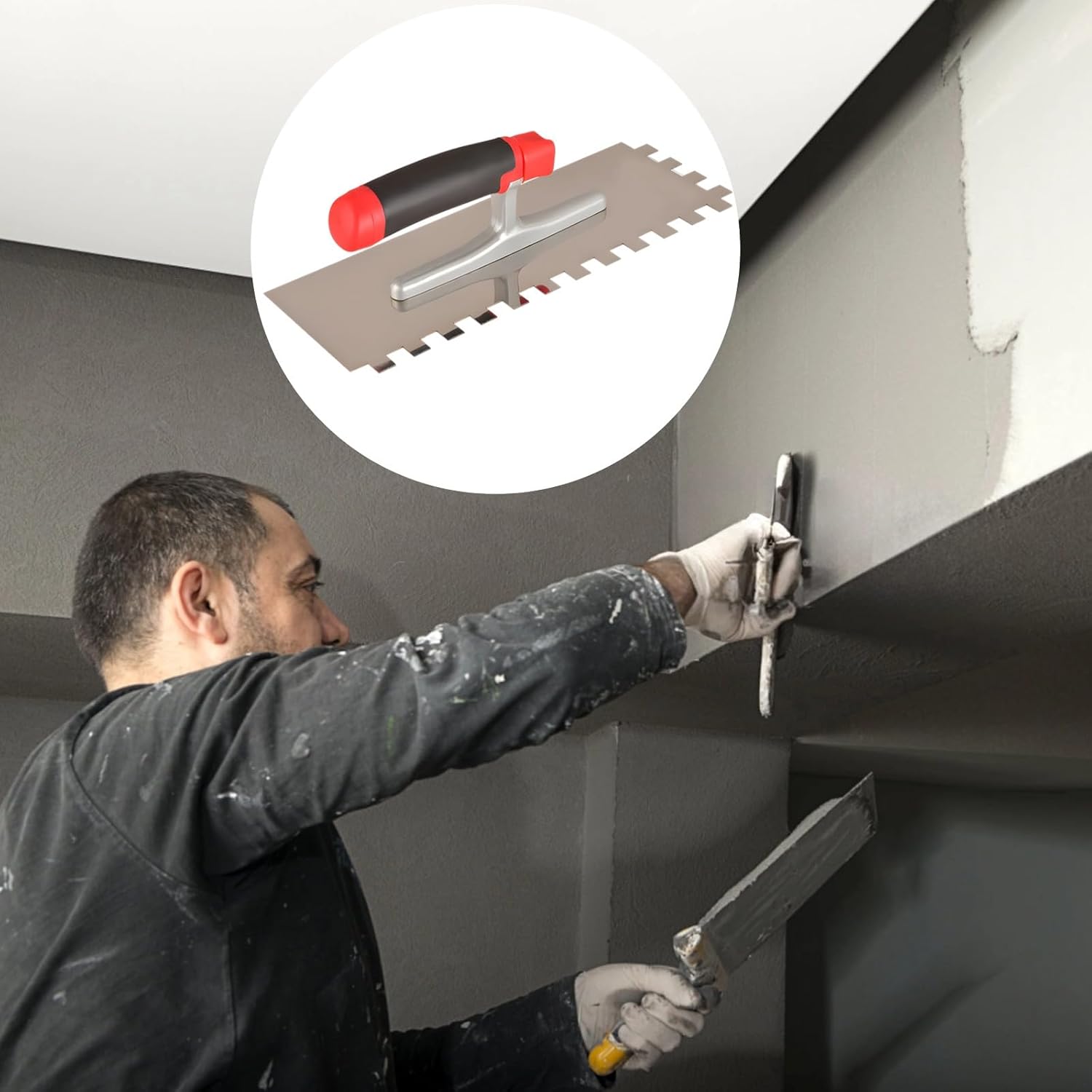 Professional Stainless Steel Notched Trowel with Comfort Grip for Tile Installation