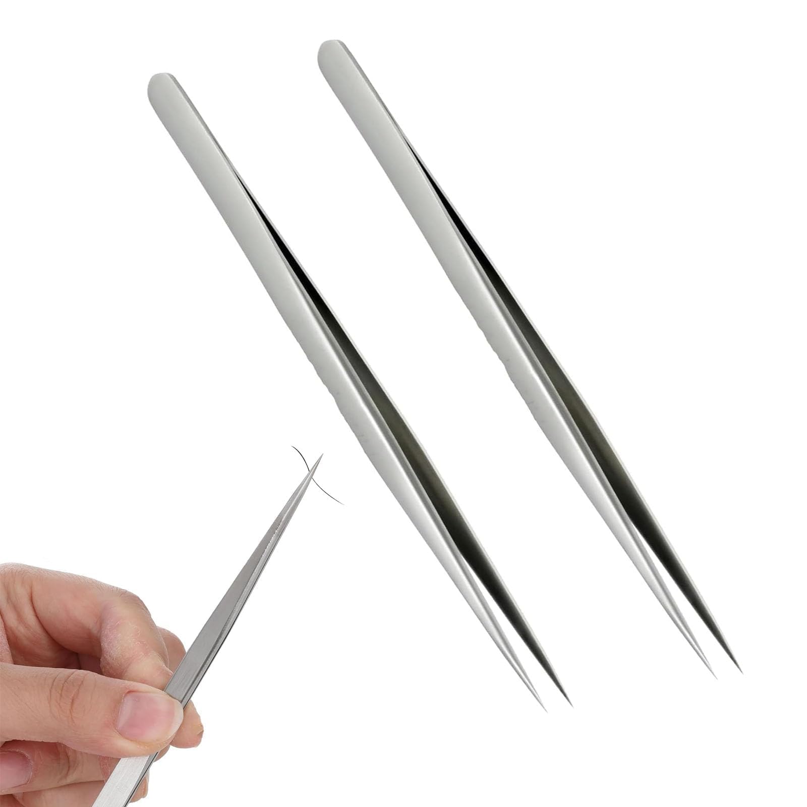 Noneoyno Women's Silver 2Pcs Precision Tweezers, Stainless Steel Pointed Tweezers For Crafting, Stainless Steel Pointed Tweezer For Craft, Soldering, Jewelry-Making