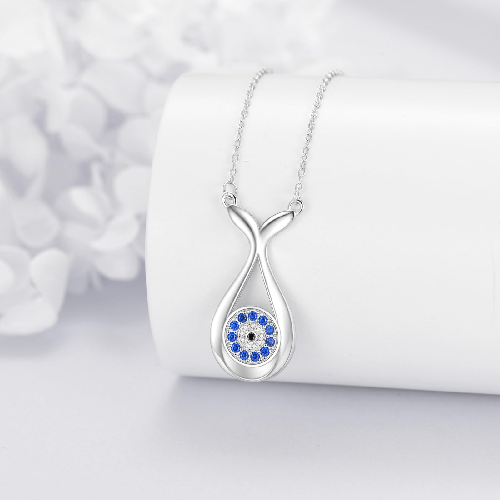 POPLYKE Collar de ojo turco para mujer, collar de sirena de plata de ley, regalo de joyería para niñas