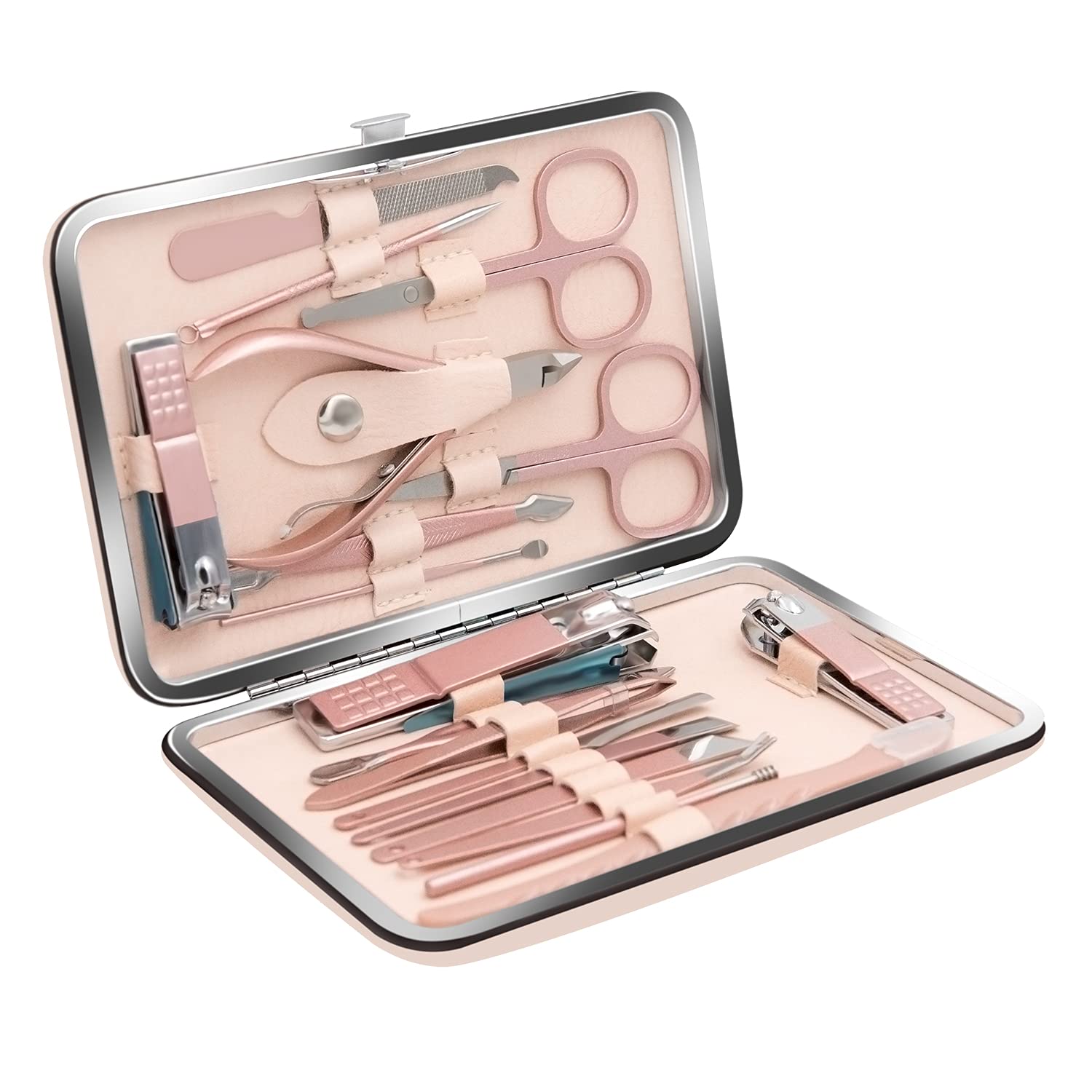 VKK Manicure and Pedicure Set, Nail Care Case, Kit of 18 Personal Care Tools (Pink) : Beauty & Personal Care