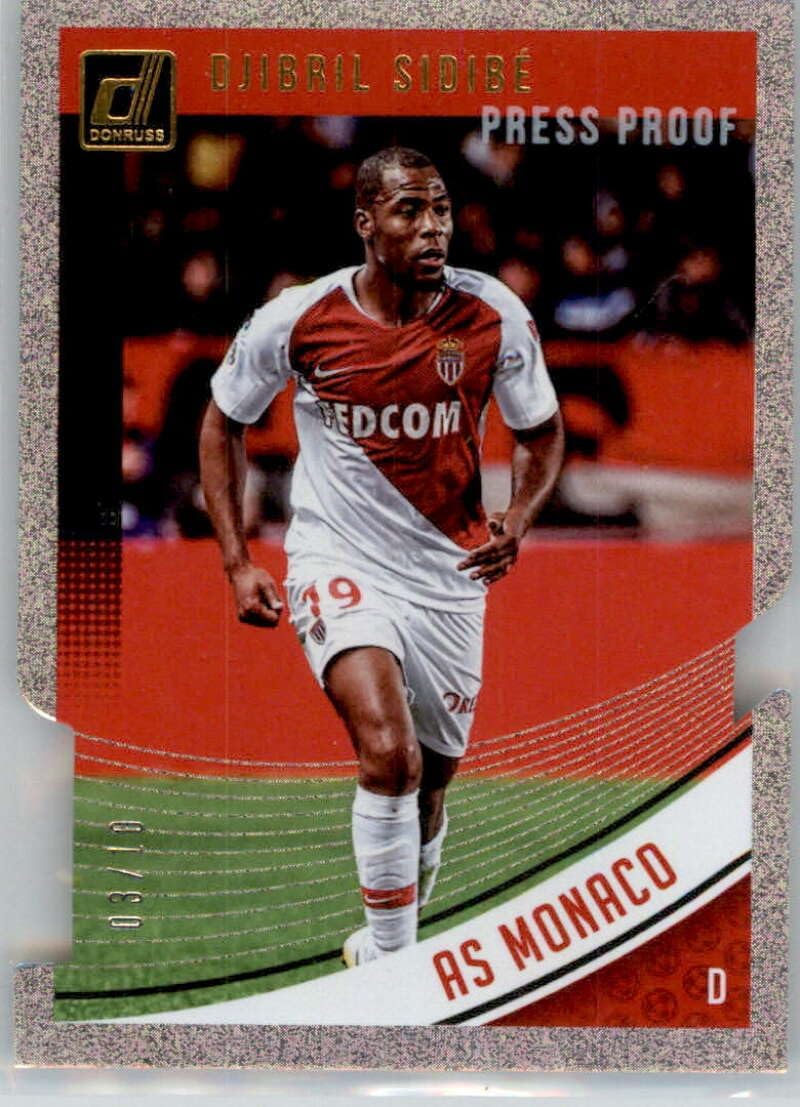 2018-19 Donruss Press Proof Gold Die-Cuts #83 Djibril Sidibe SER/10 AS Monaco Official Soccer Card in Raw (NM or Better) Condition