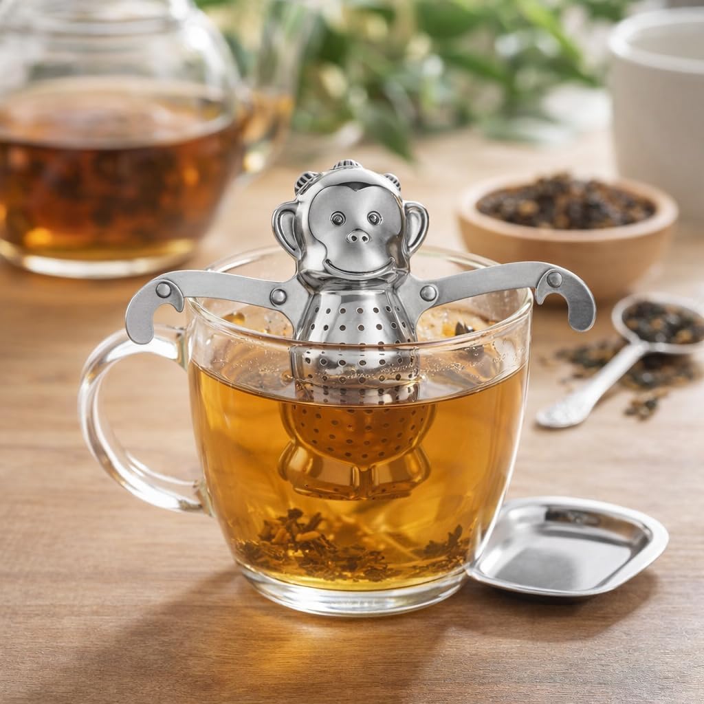 Monkey Tea Infuser, Food 8/20 Stainless Steel Loose Leaf Tea Infuser Strainer Brew Loose Leaf Tea, and Seasonings (Monkey)