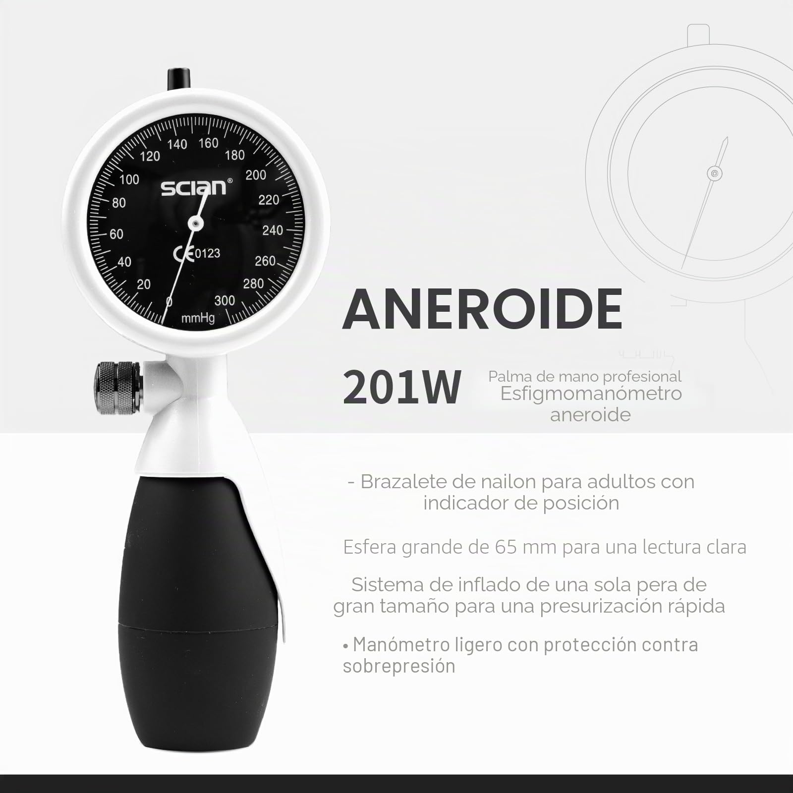 SCIAN Tensiómetro manual de brazo - aneroide Esfigmomanómetros de mano, incluye bolsa de transporte para enfermeras, médicos y personas mayores (blanco)