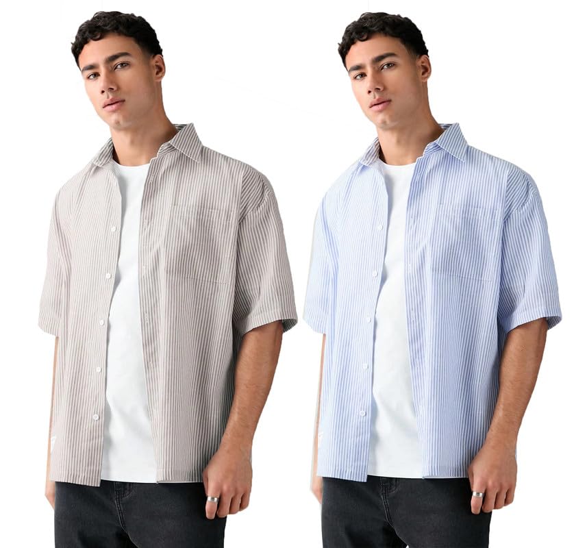 Image of Lymio Men Shirt || Striped Shirt for Man || Half Sleeve || 100% Cotton (Packs Also Available) (Oxford-Lining)
