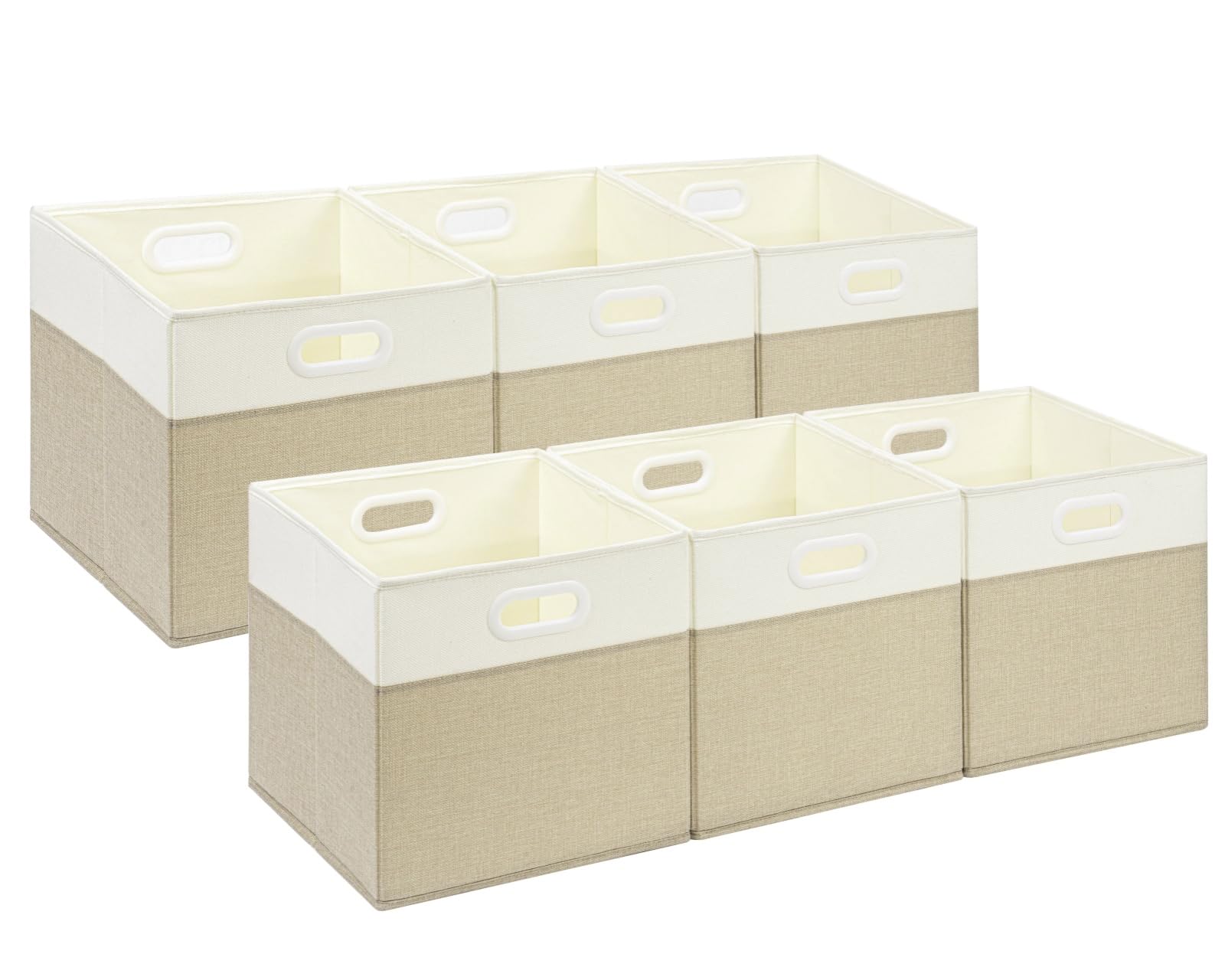 Aufbewahrungsboxen,25x25x25cm 6er Set Korb Stoff-Aufbewahrungskörbe Zusammenklappbar für Babyzimmer Schrank & Spielzeug(Helles Khaki/Weiß)