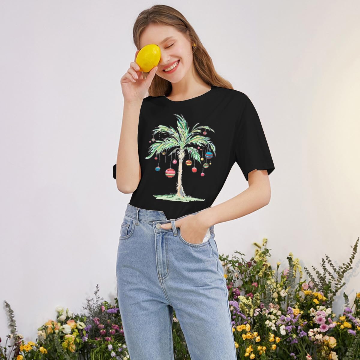 Christmas Shirts Women Palm Tree T-Shirt Summer Beach Party Shirt Funny Hawaii Vacation Short Sleeve Tops - Image 4