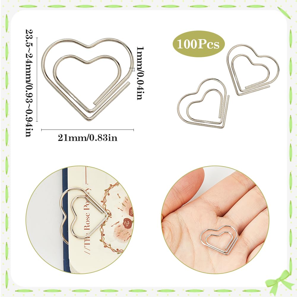 SOFPLATE 1 Box 100Pcs Mini Silver Heart Paperclips Cute Paper Clips Bulk Love Hearts Shaped Metal Journaling Paper Clamps Binder Clips Bookmarks for Document Sorting Organizers Wedding Office Supplies - Image 2