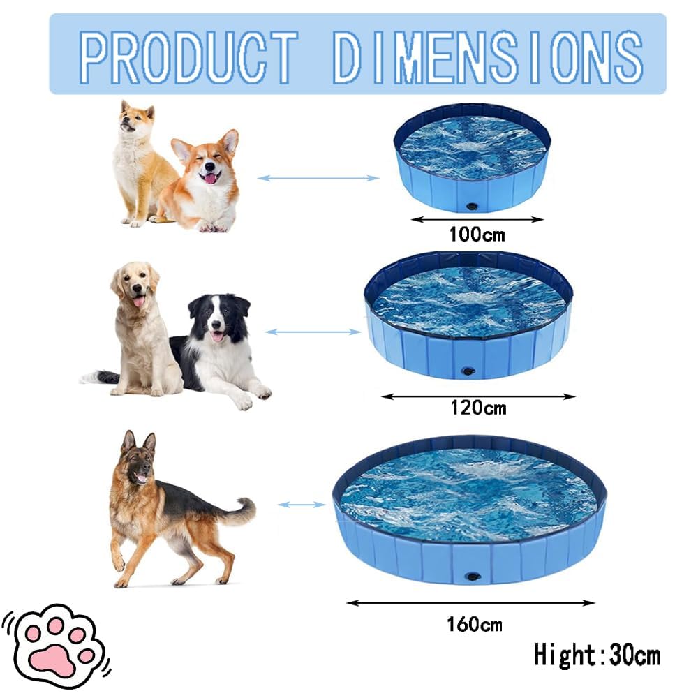 Hundepool Faltbar 120cm Höhe 30cm Hundebadewanne mit Ablauf aus Kratzfestem PVC-Material Anti-Rutsch-Belag