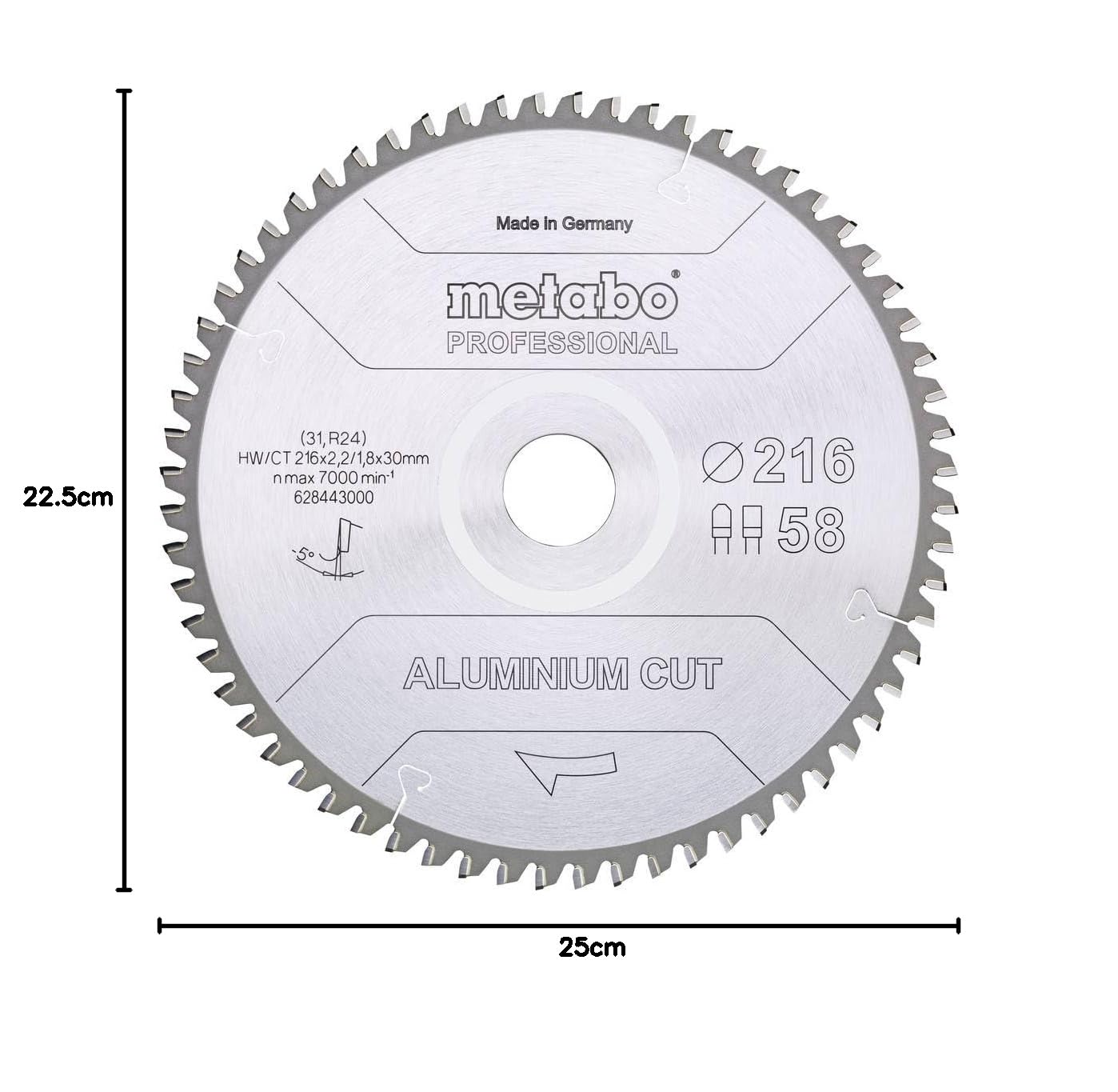 metabo Kreissägeblatt 216 x 30mm Z58 - Aluminium‑Sägeblatt für präzise Schnitte, spezielle Zahngeometrie, vibrationsarm, lange Standzeit, feingeschliffene Hartmetallzähne für saubere Metallbearbeitung
