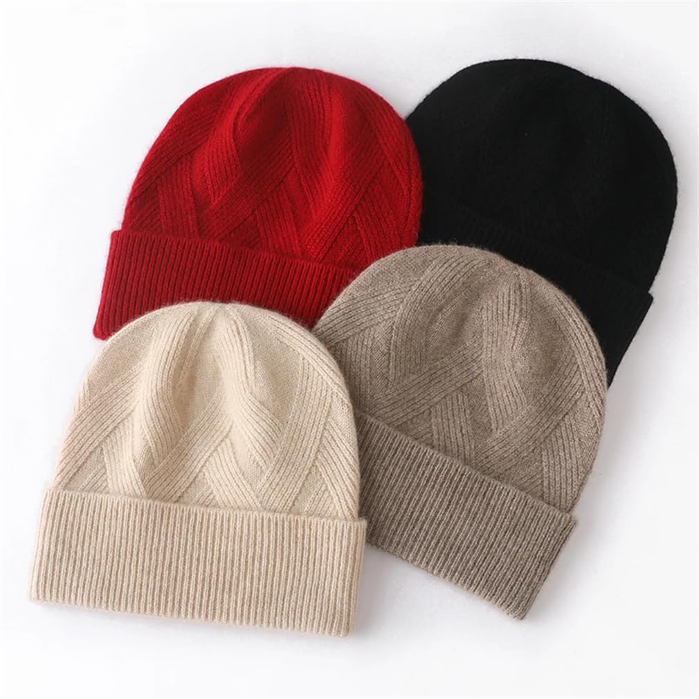 Gorros de lana para mujer, mezcla de cachemira, vintage, grueso, liso, acanalado, de lana, para invierno, cálidos, calaveras