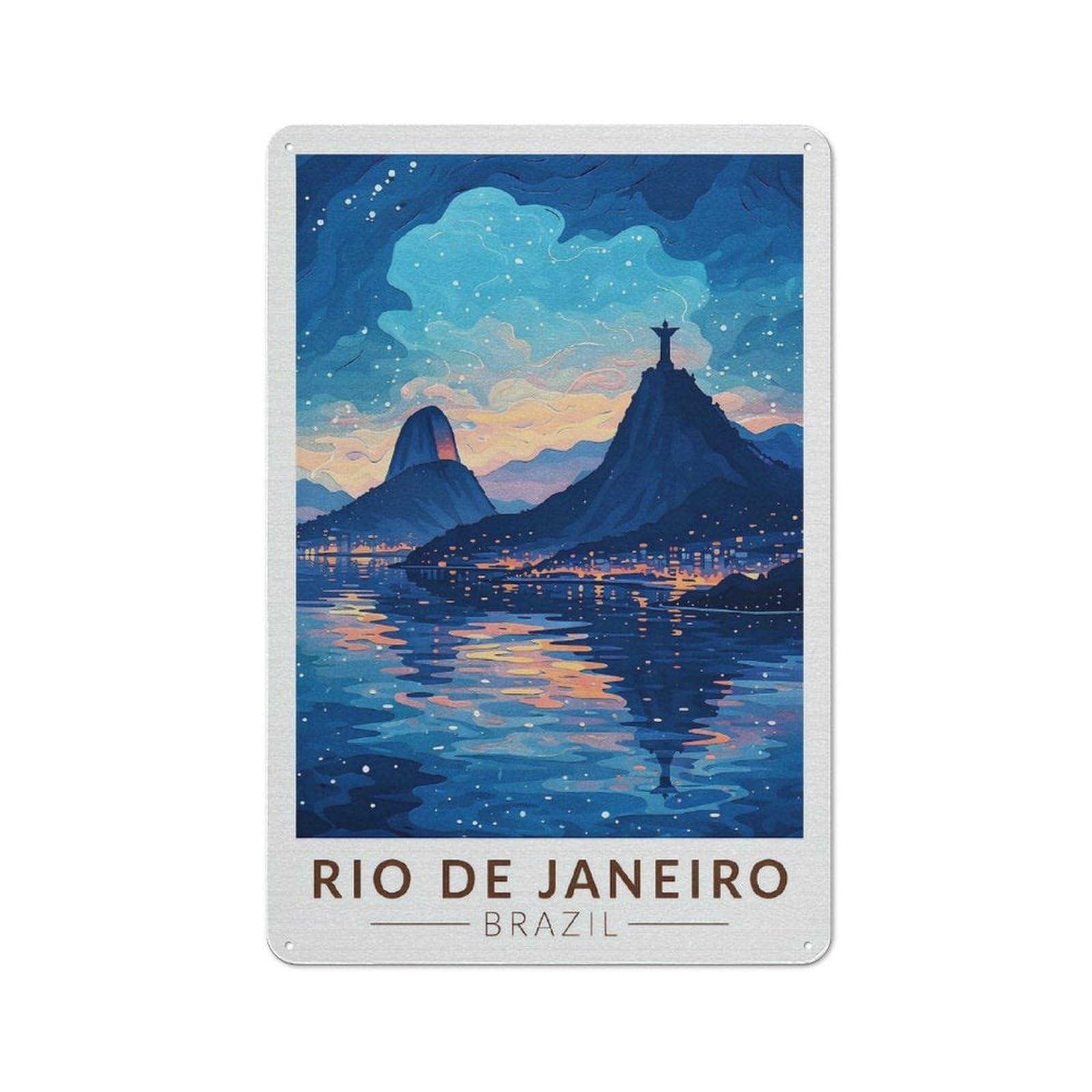 Junmoney Style-2 30X20cm Vintage Tin Sign With Rio De Janeiro Cityscape At Night For Dining Room Or Kitchen, A Decorative Christmas Gift For Dining Room Decor Fans