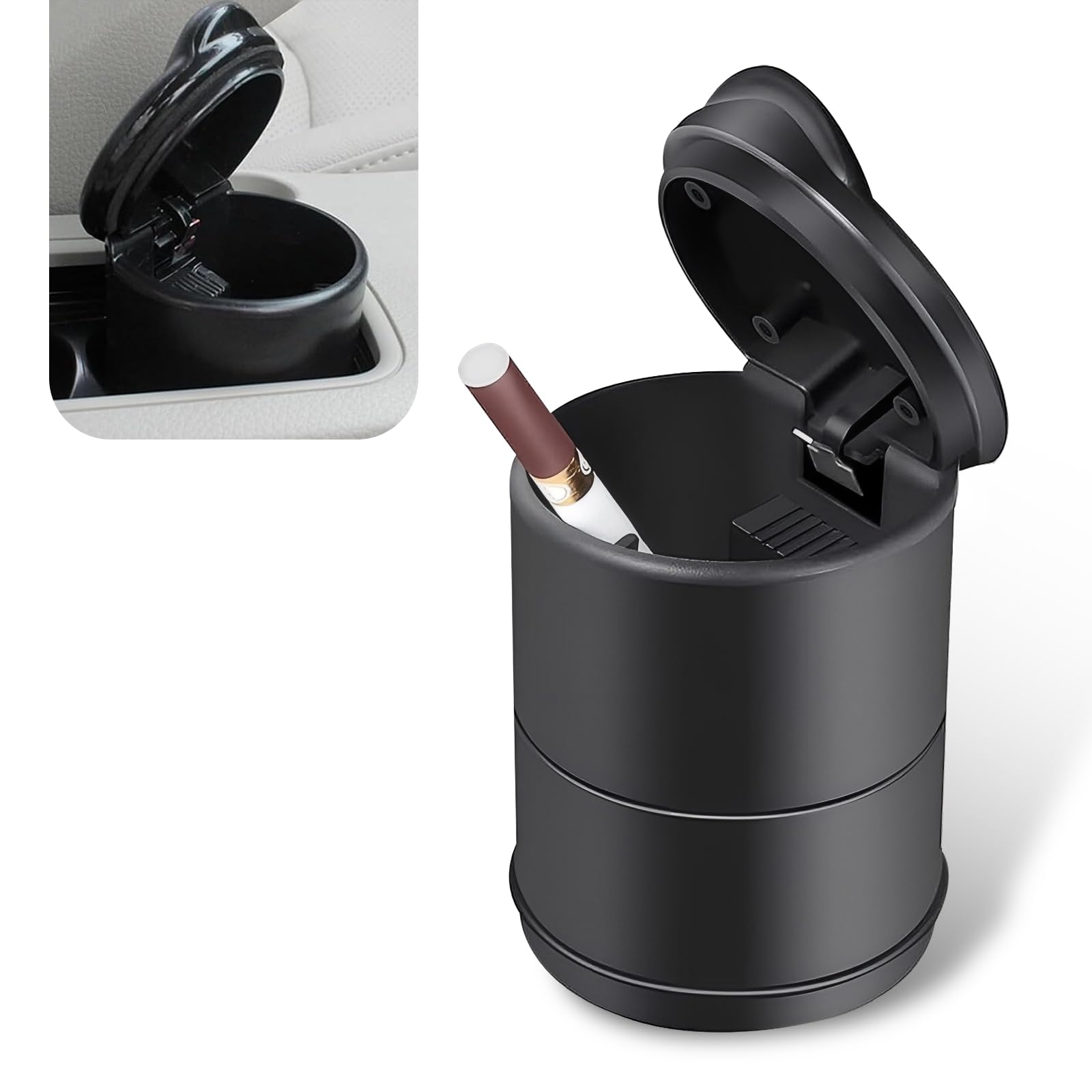 AWGUKA 1 PC Cenicero de control central para automóvil 2,76 x 3,94 ABS ignífugo Resistente a altas temperaturas Apertura y cierre con una mano Separación de basura Diseño fácil de limpiar Accesorios Negro