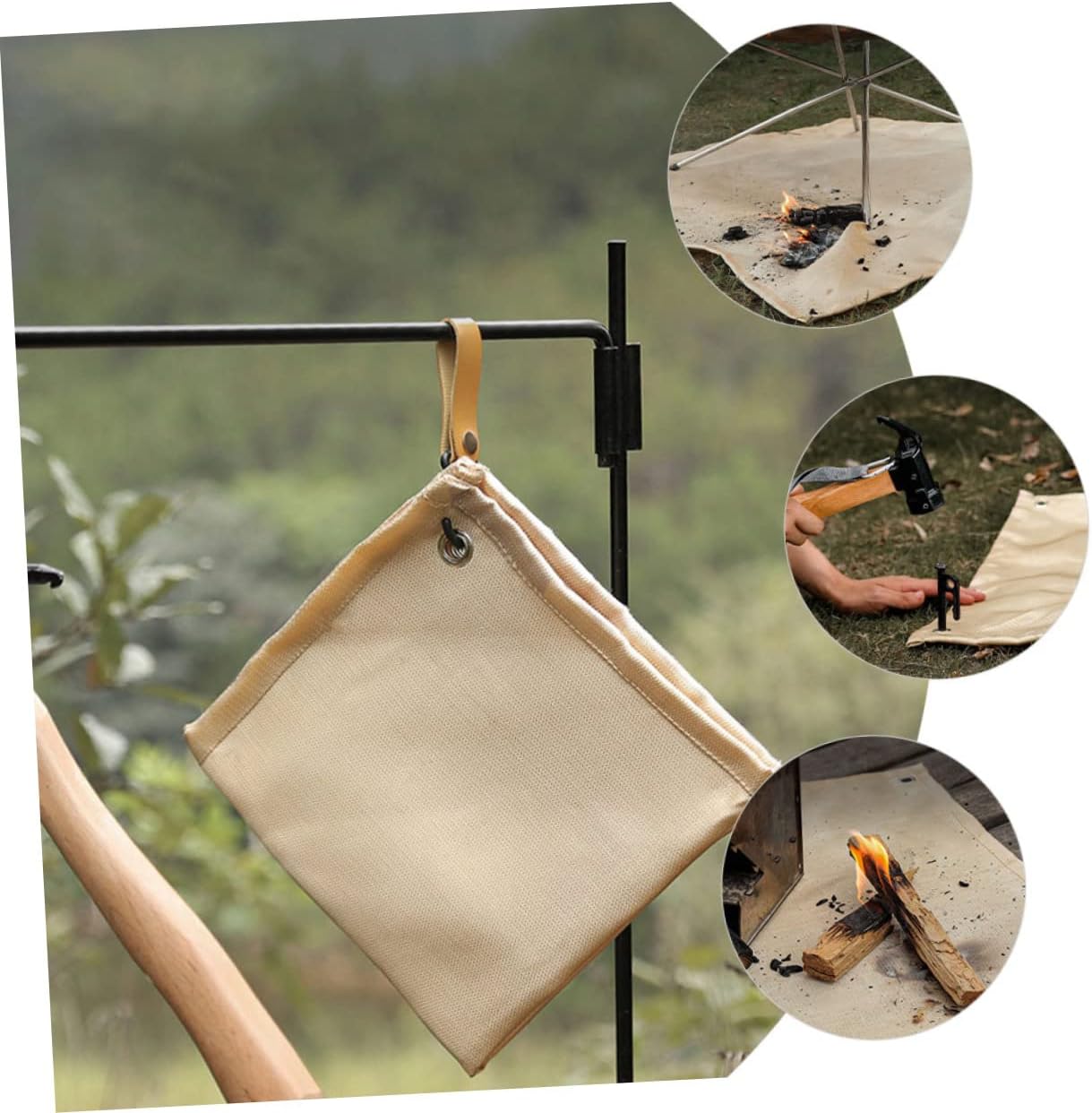 3pcs Outdoor Fireproof Blanket Fiberglass Camping Mat Fire Retardant Pad for Deck Lawn Barbecue and Emergency Use Storage Bag