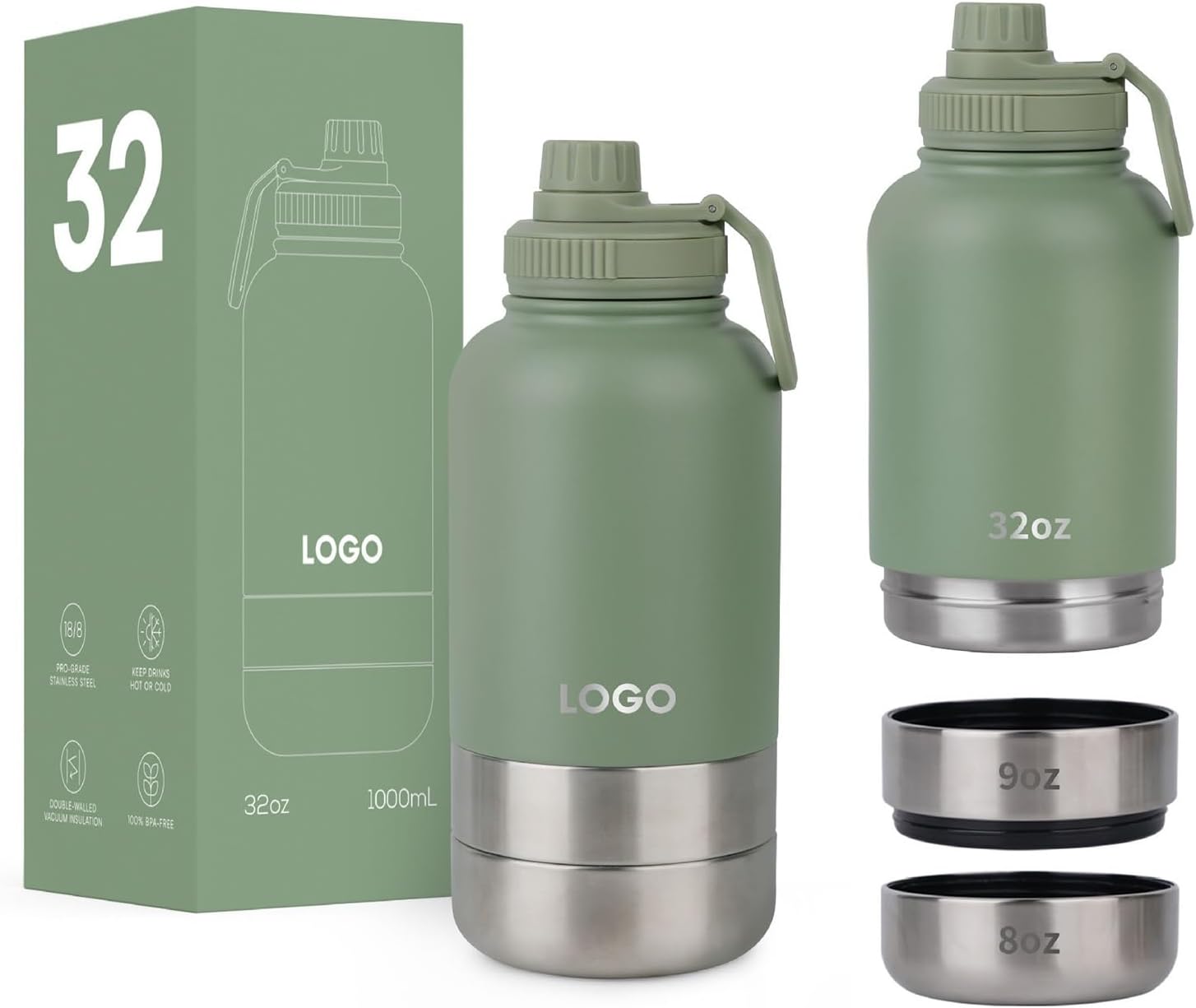 3 in 1 Portable Dog Travel Water Bottle with Detachable Food & Water Bowls Insulated Accessories Perfect for Any Trip Stainless Steel(Ivory)