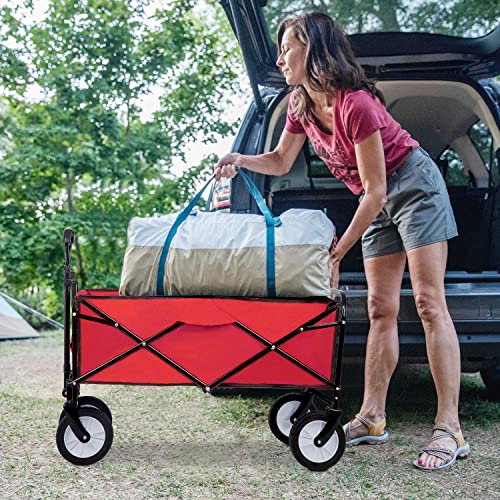 Collapsible Wagon Folding Wagon Beach Wagon Grocery Wagon Garden Cart With 4 Universal Wheel For Shopping Park Picnic, Beach Trip, Outdoor Activities, Camping(Red) #TOP5