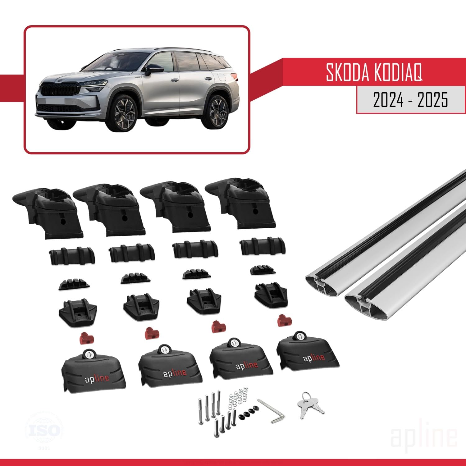 Barres De Toit Apline Pour Skoda Kodiaq 2024-2025 - Modèle ACE-2, Aluminium Noir, Charge Max 75kg
