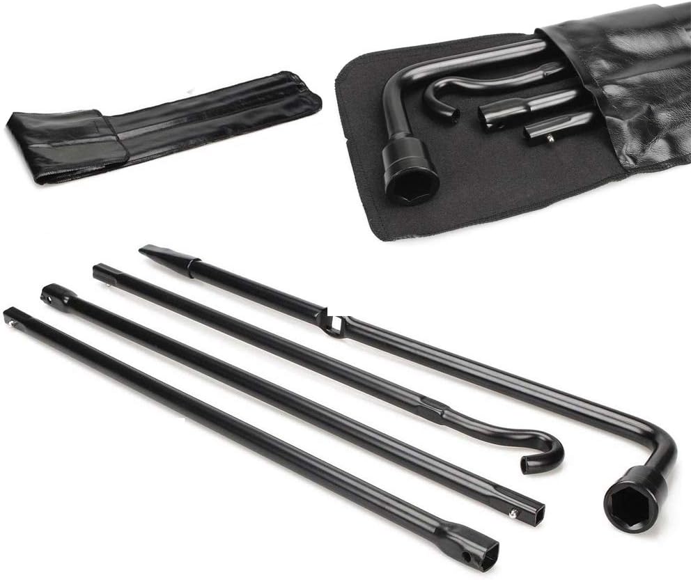 Spare Tire Tool Kit with Case for Ford F150 2004-2014 - 4 Piece Set Kit Lug Wrench Jack Hook Extension Black Steel Iron Replacements Wheel Changing Repair