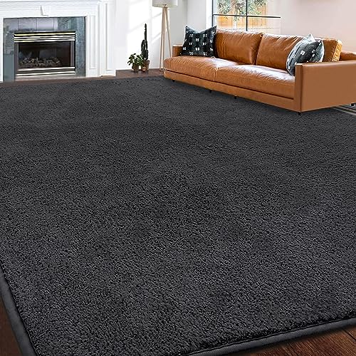 Miniatura 5 de Rtbqj-At Alfombras Grandes Para Sala De Estar, 200 X 300 Cm, Microfibra Esponjosa, Color Gris Oscuro, Alfombra Lavable Para Dormitorio, Diseño De Color Sólido, Alfombra Extragrande