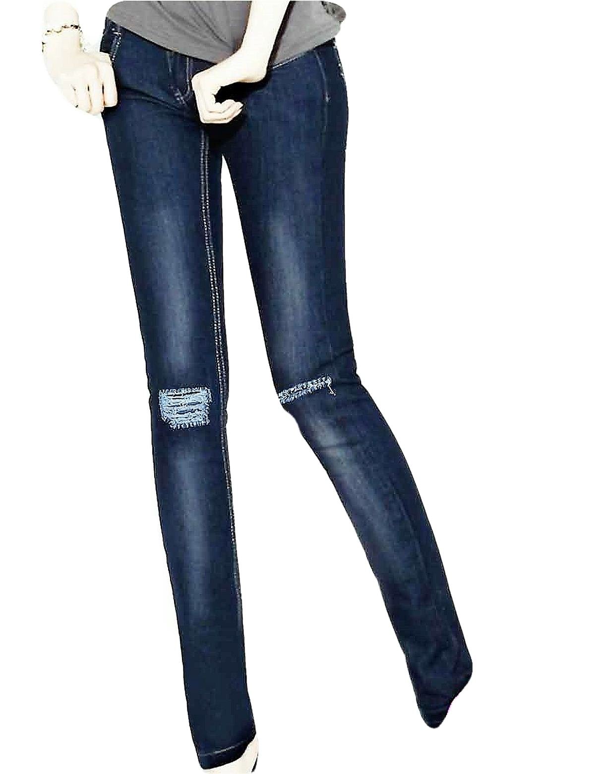 Leggings Jeans Wash In Cotone MERITEX | Donna Elasticizzati Con Tasche E Strappi | Colori Bianco, Nero, Blu