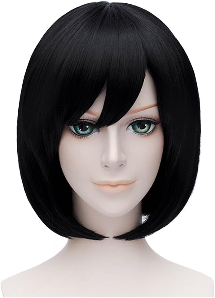 Flovex Short Straight Anime Bob Cosplay Wigs Natural Sexy Costume Party Daily Hair with Bangs (Black)
