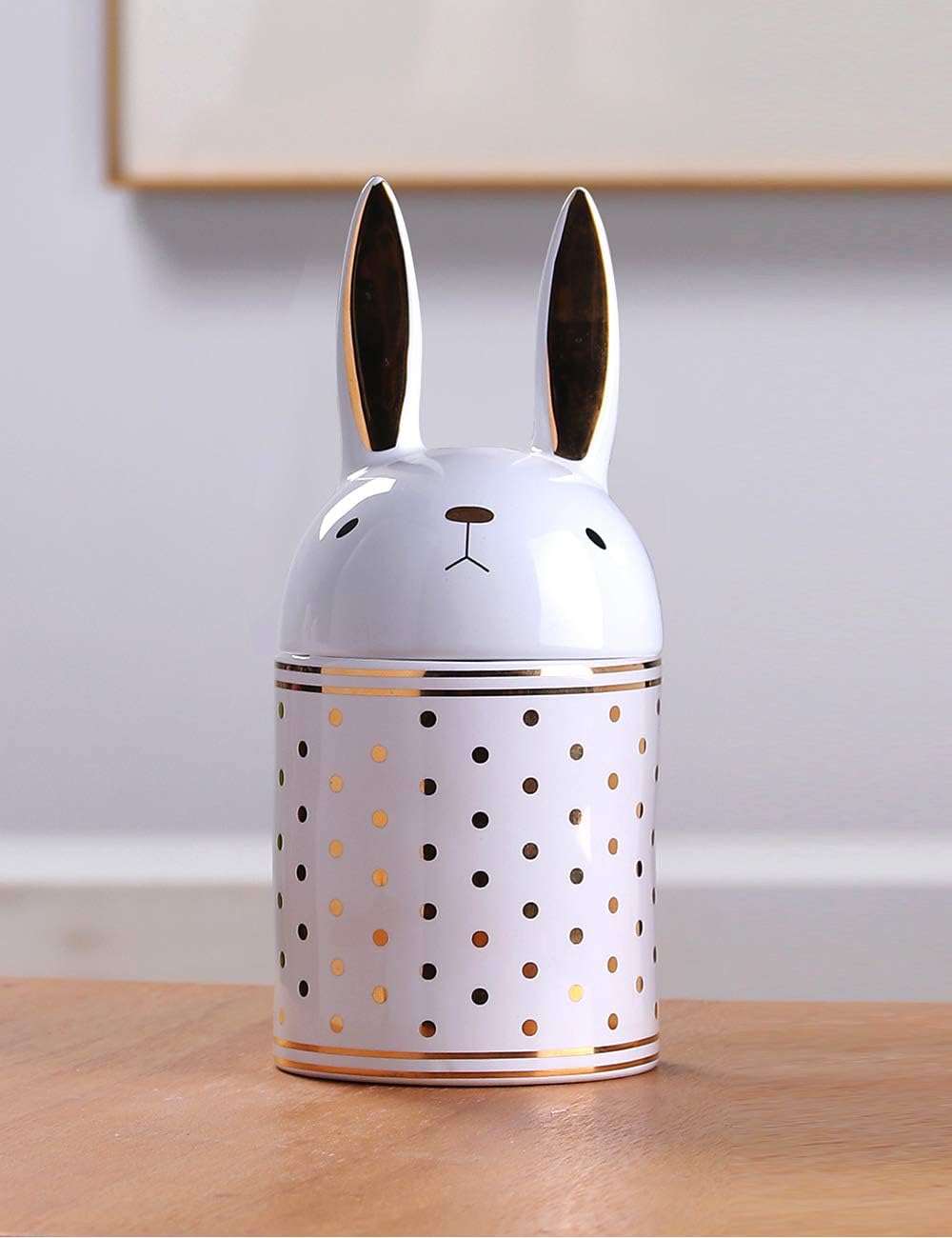 HAUCOZE Ceramic Rabbit Cookie Jar Decorative Candy Jar with Lid Modern Kitchen Decor Canister Gifts 8.1 Inch