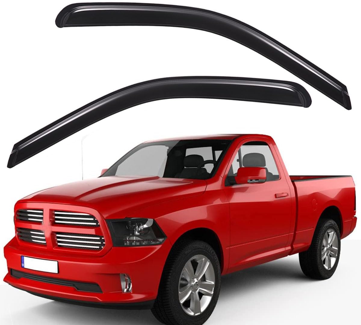 Lightronic Extra Durable Outside-Mount Auto Vent Window Visor, Fit 2009-2018 Dodge Ram 1500, 2010-2025 Ram 2500 & 3500, 2019-2023 Ram 1500 Classic, Regular Cab, Original Wind Deflector, Smoke, 2-Pcs