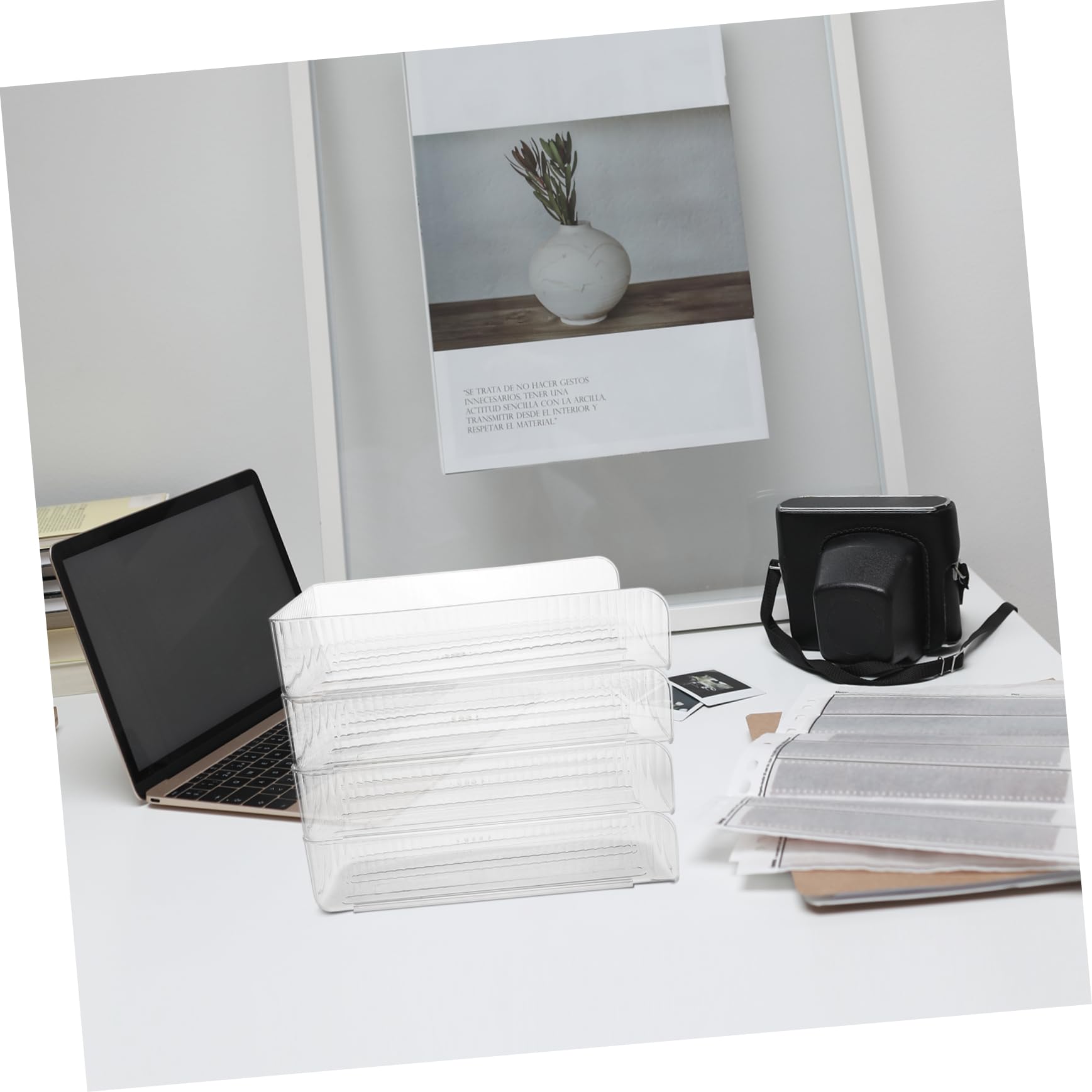 Veemoon 4pezzi Vassoio Portaoggetti in Plastica Trasparente Per Ufficio Organizer Da Scrivania Per Documenti e Libri Soluzione Di Archiviazione e Stoccaggio Per Forniture Da Scrivania