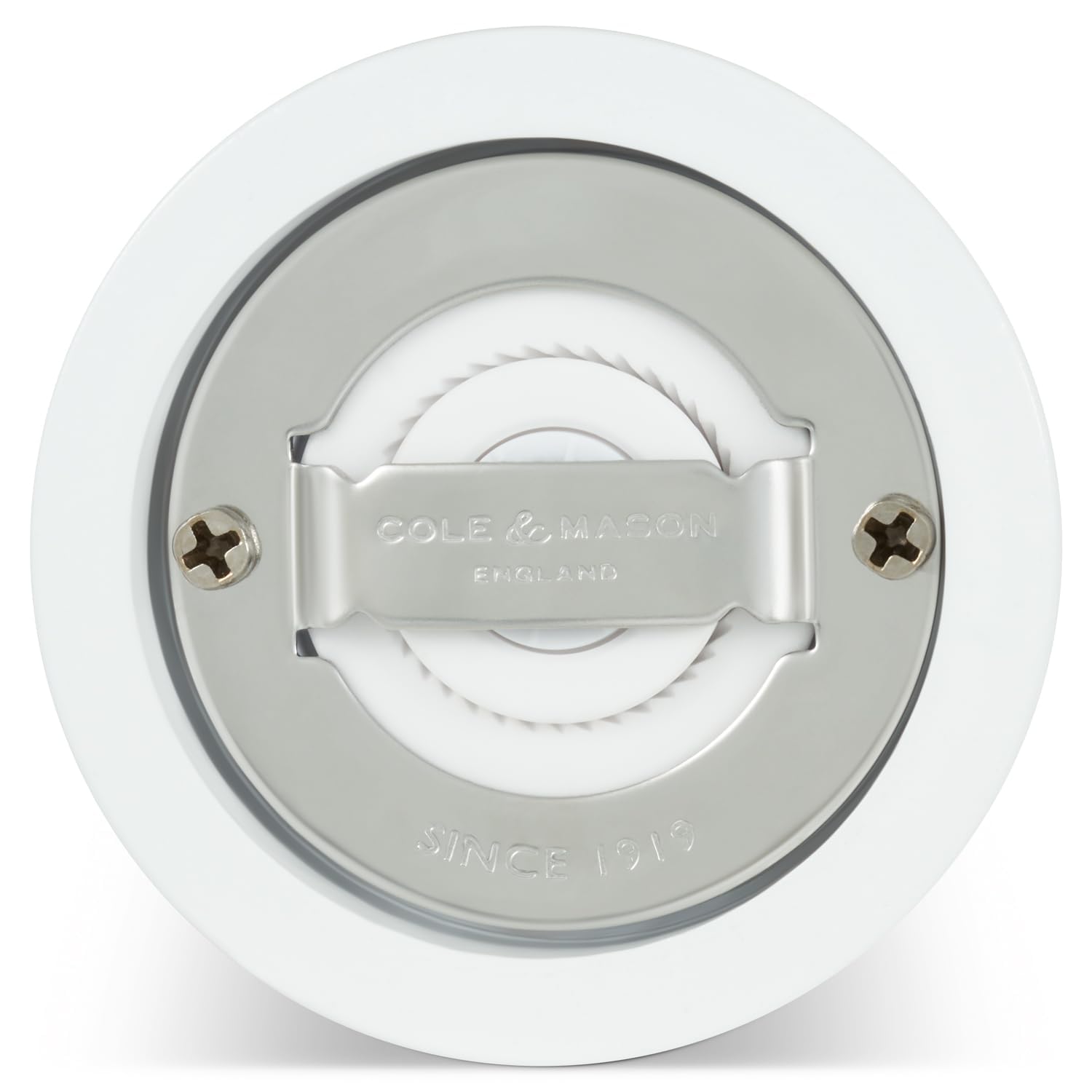 Cole & Mason H233063 Hoxton Blanco Brillo Molinillo de Sal, Precision+/Molienda Ajustable, Madera de Haya, 104mm, Incluye 1 x Molino, Garanzia del Meccanismo a Vita