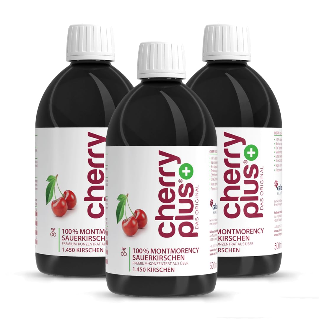 Concentré de cerises aigres Montmorency US - Hautement concentré - 1 450 cerises aigres Montmorency par bouteille (3 x 500 ml) - Cherry PLUS