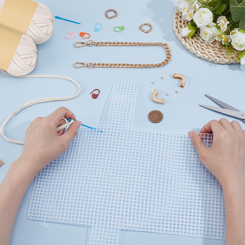 FREEBLOSS DIY Taschenset Aus Kunststoff Canvas Handgefertigtes Stricktaschenset Netz Kunststoff Canvas Platten Zum Taschenherstellen Bastelzubehör Für Handtaschen Und Stickereien (Weiß)
