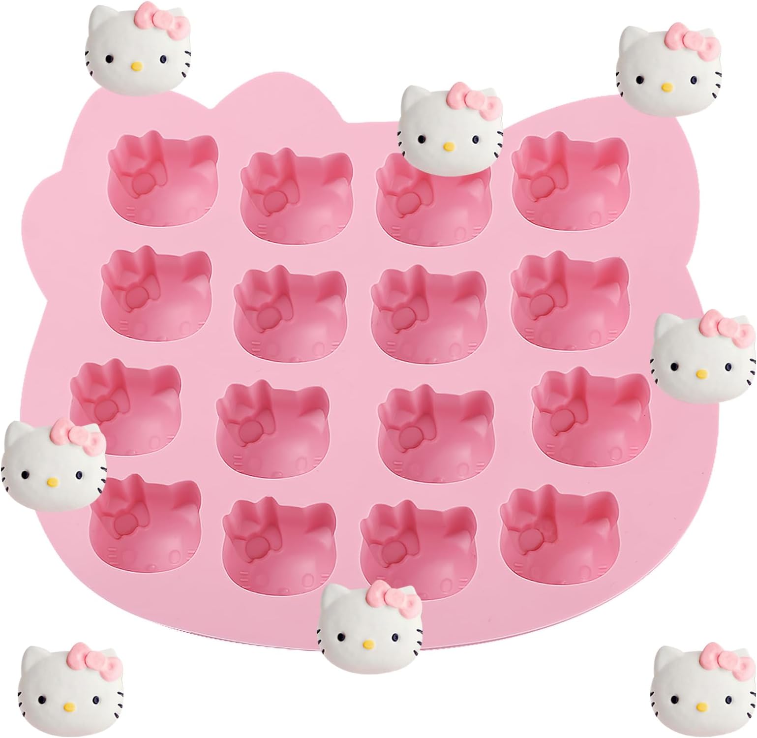 Cute Kitten Chocolate Silicone Mold, Silicone Candy Molds 16 Cavity, Cat Ice Cube Tray for Baking, Cupcake Topper, Pudding, Butter, Gelatin, Jelly, Bath Bomb, Candle, Plaster, Resin, Clay