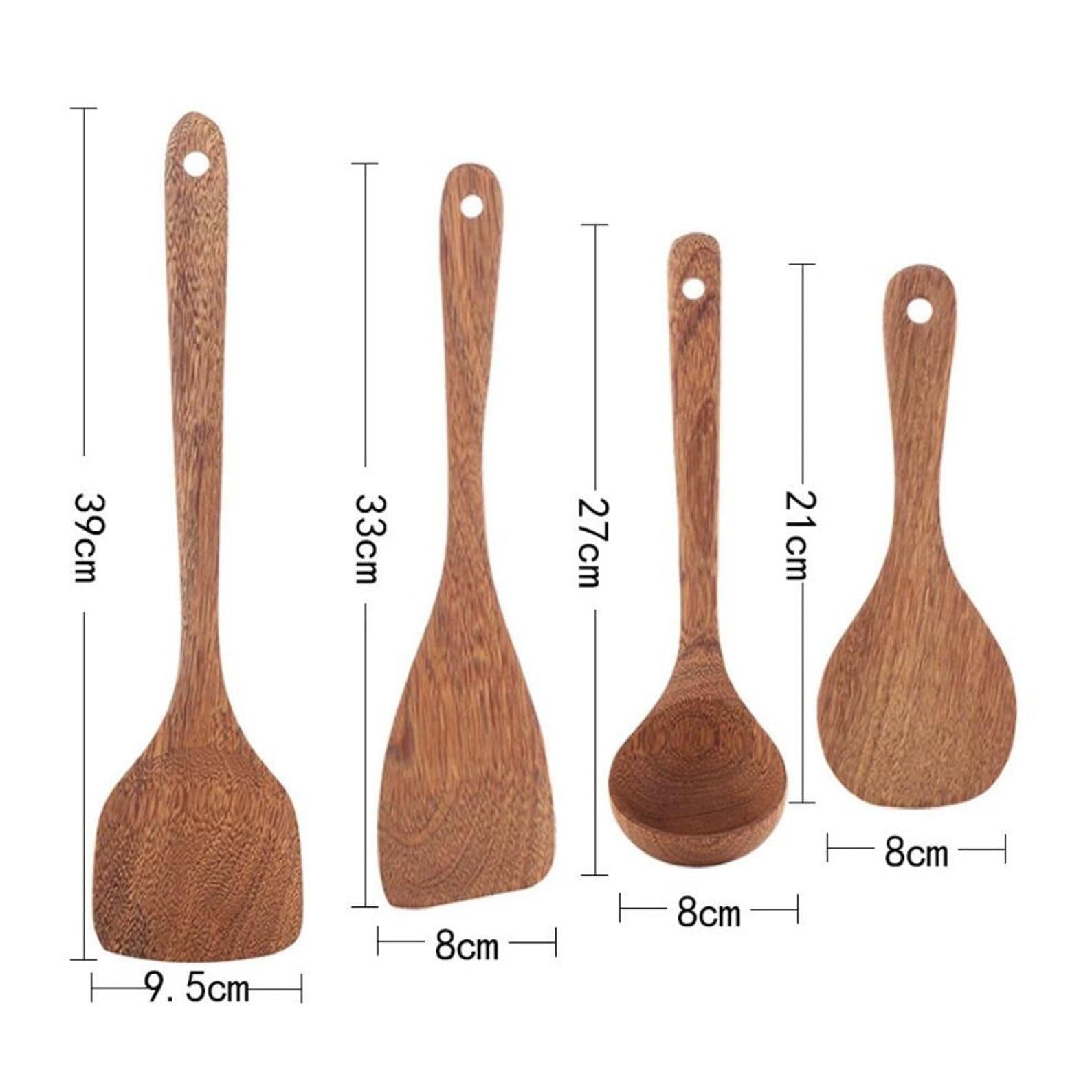 Küchenhelfer-Set Aus Holz, 4-Teilig, Kochlöffel Und Pfannenwender, Suppenlöffel