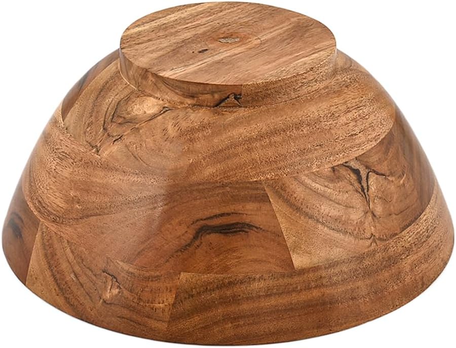 EDHAS Fruit Bowl Acacia Wood Round Shaped Serving Bowl for Salad, Vegetables and Fruit,Single (9" x 9" x 4")