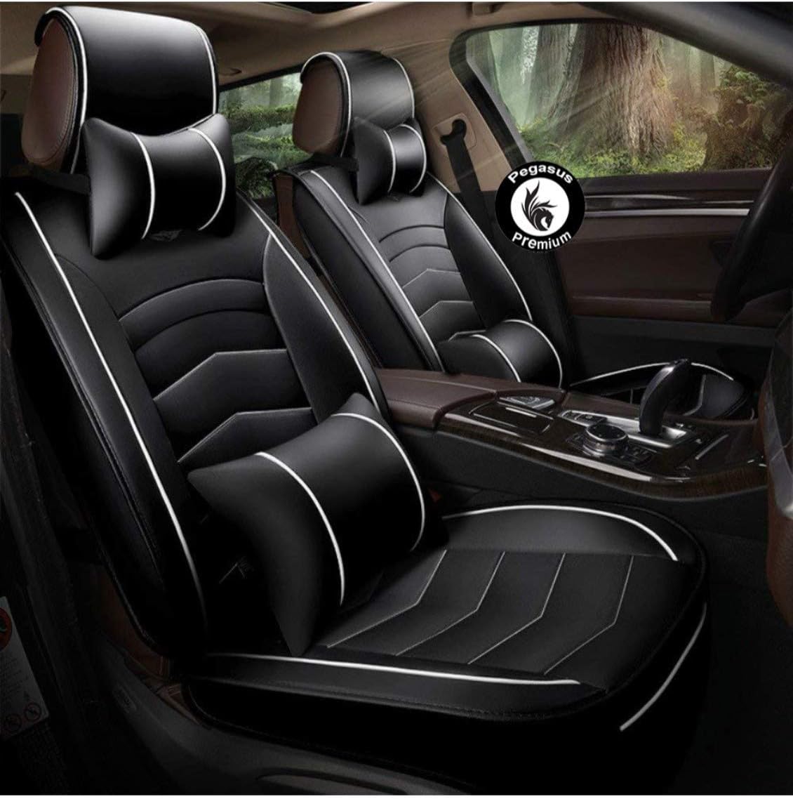 Pegasus Premium PU Leatherite Car Seat Cover for Mahindra XUV 700-7 Seater (Black and Beige) (# Free Neck Pillow (Neckrest))