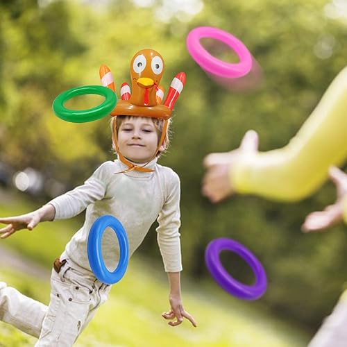 Miniatura 6 de Paquete de 2 juegos de lanzamiento de anillos de Acción de Gracias, juguetes inflables para niños, sombreros de pavo inflables de Acción de Gracias,