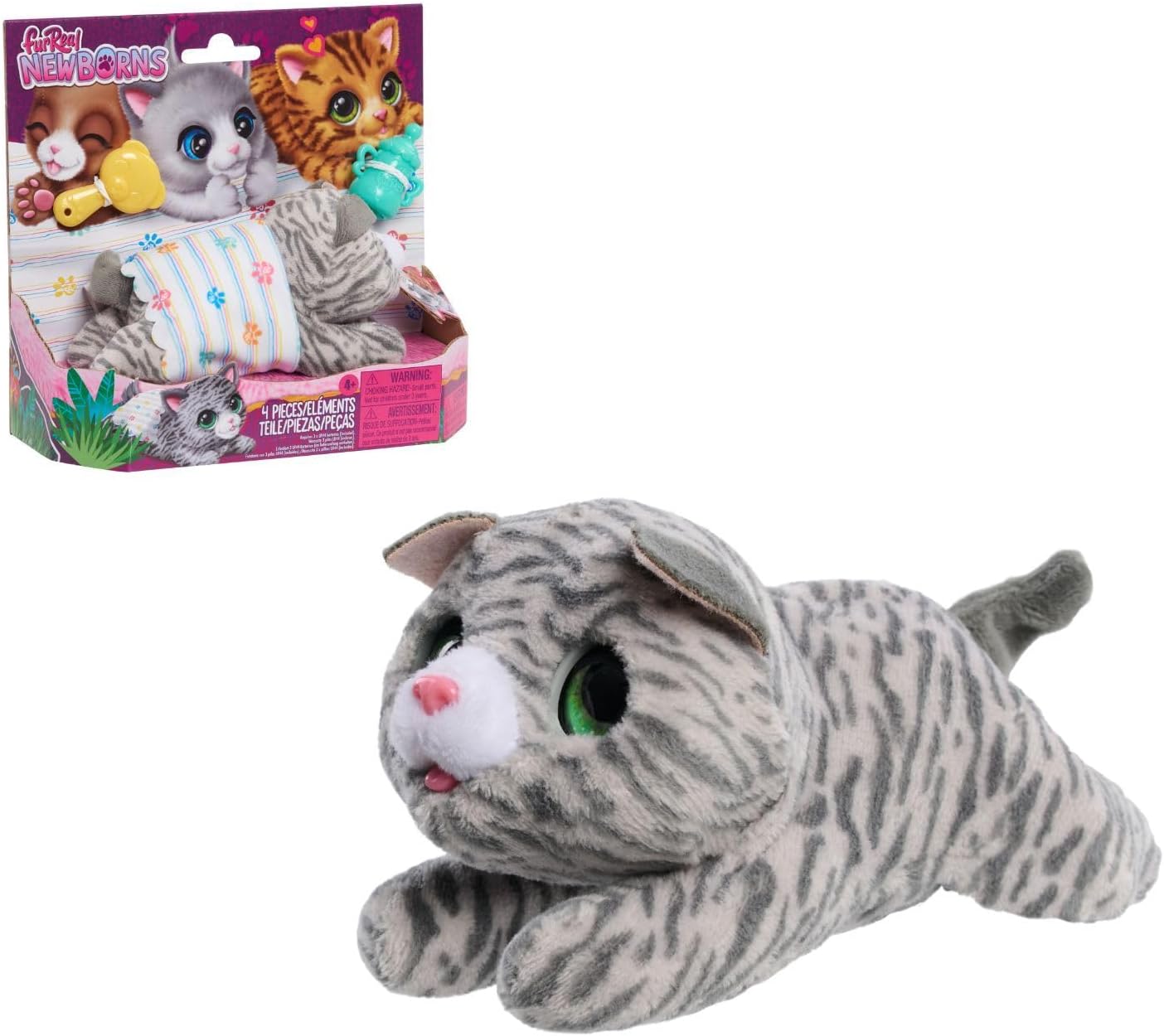 Newborns Kitty Interactive Pet, Small Plush Stuffed Animal Cat with Sounds and Movement, Faux Fur, Kids Toys for Ages 4 Up by Just Play
