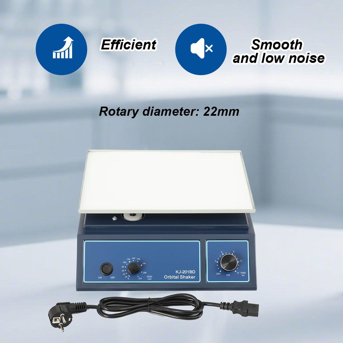 KJ-201BD Agitateur orbitale de laboratoire, 20-210 tr/min vitesse réglable, 220V 10W Agitateur rotateur orbital avec mode continu ou mode minuterie, plateau de travail 315x218 mm