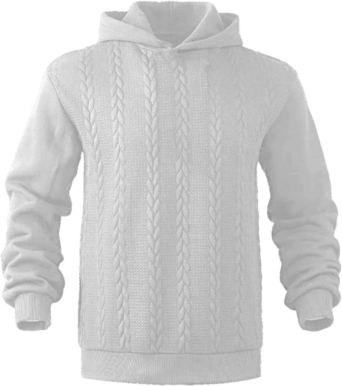 Men's Cable Knit Hoodies Warm Fleece Long Sleeve Casual Pullover Winter Streetwear ...