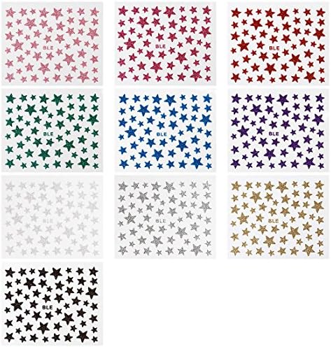 BMC Large Mega Star Themed Glitter Nail Art Stickers - 10 Sheet Multicolor Set